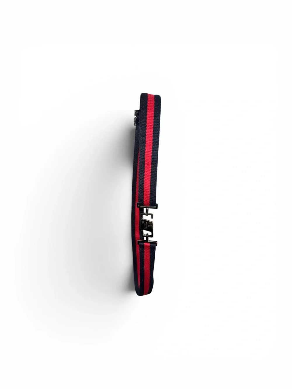 Gucci Navy and Red Striped Webbing Belt Strap with Metal Hardware